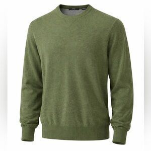 Folio New York Men's Army Olive Green 100% Cashmere Crew Neck Sweater, Size M